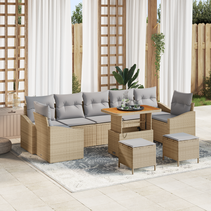 Havesofa Sæt med pude med opbevaring 10 pcs Beige Poly rattan