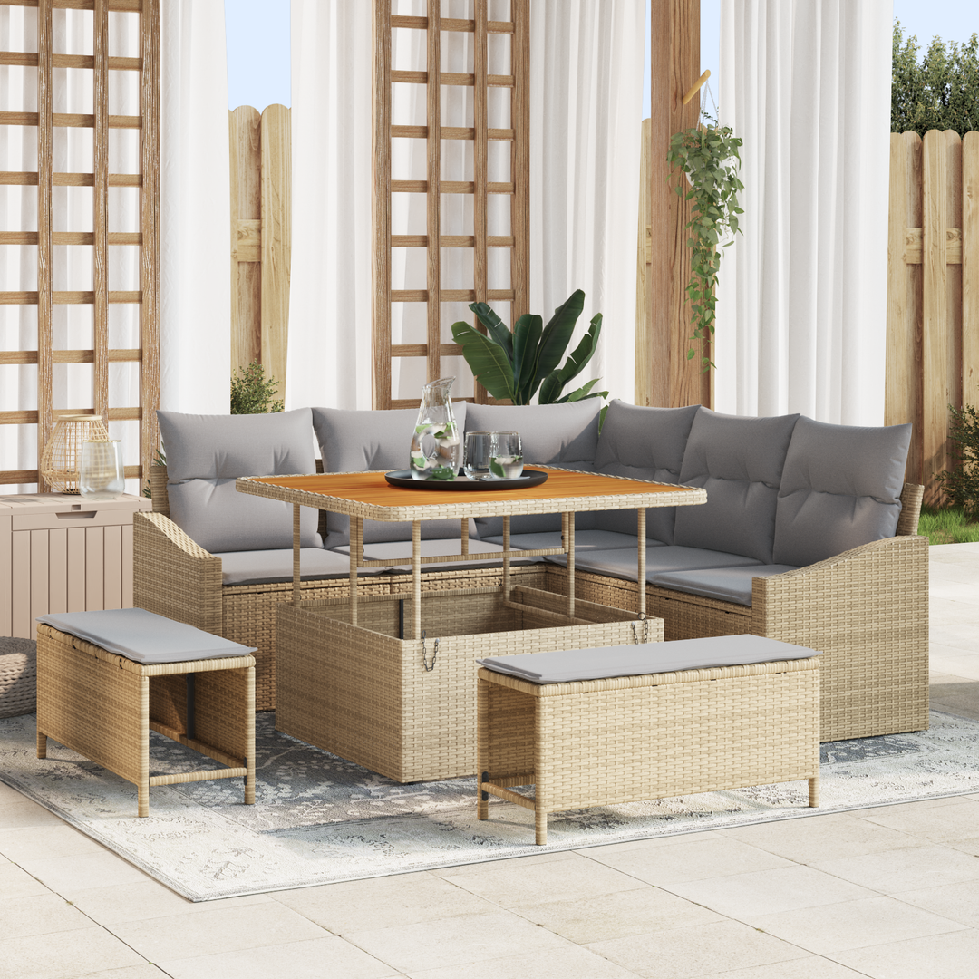 Havesofa Sæt med pude med opbevaring 8 pcs Beige Poly rattan