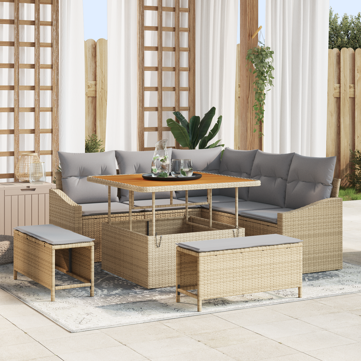 Havesofa Sæt med pude med opbevaring 8 pcs Beige Poly rattan