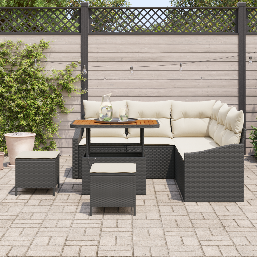 Havesofa Sæt med pude med opbevaring 8 pcs Sort Poly rattan