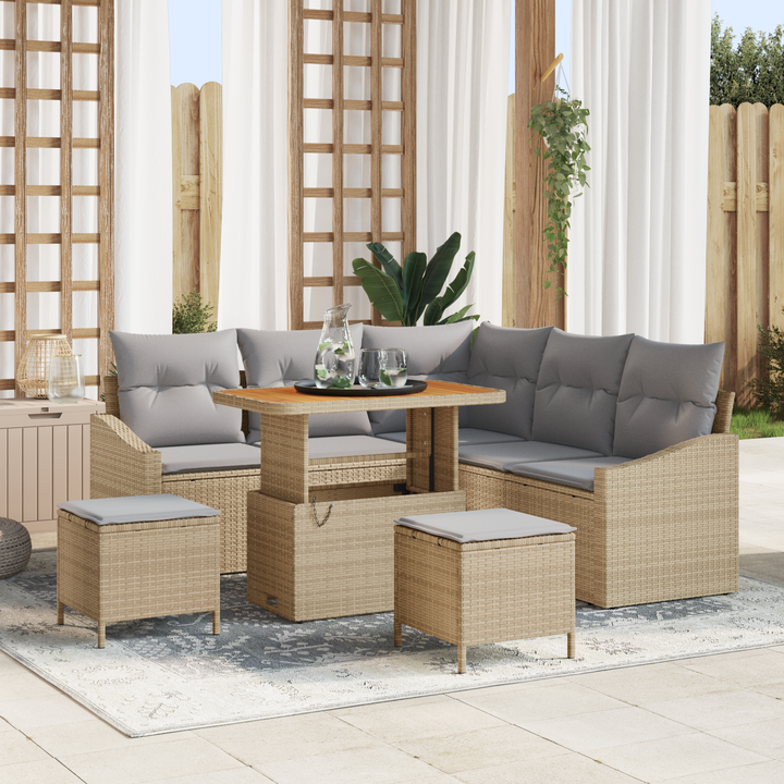 Havesofa Sæt med pude med opbevaring 8 pcs Beige Poly rattan