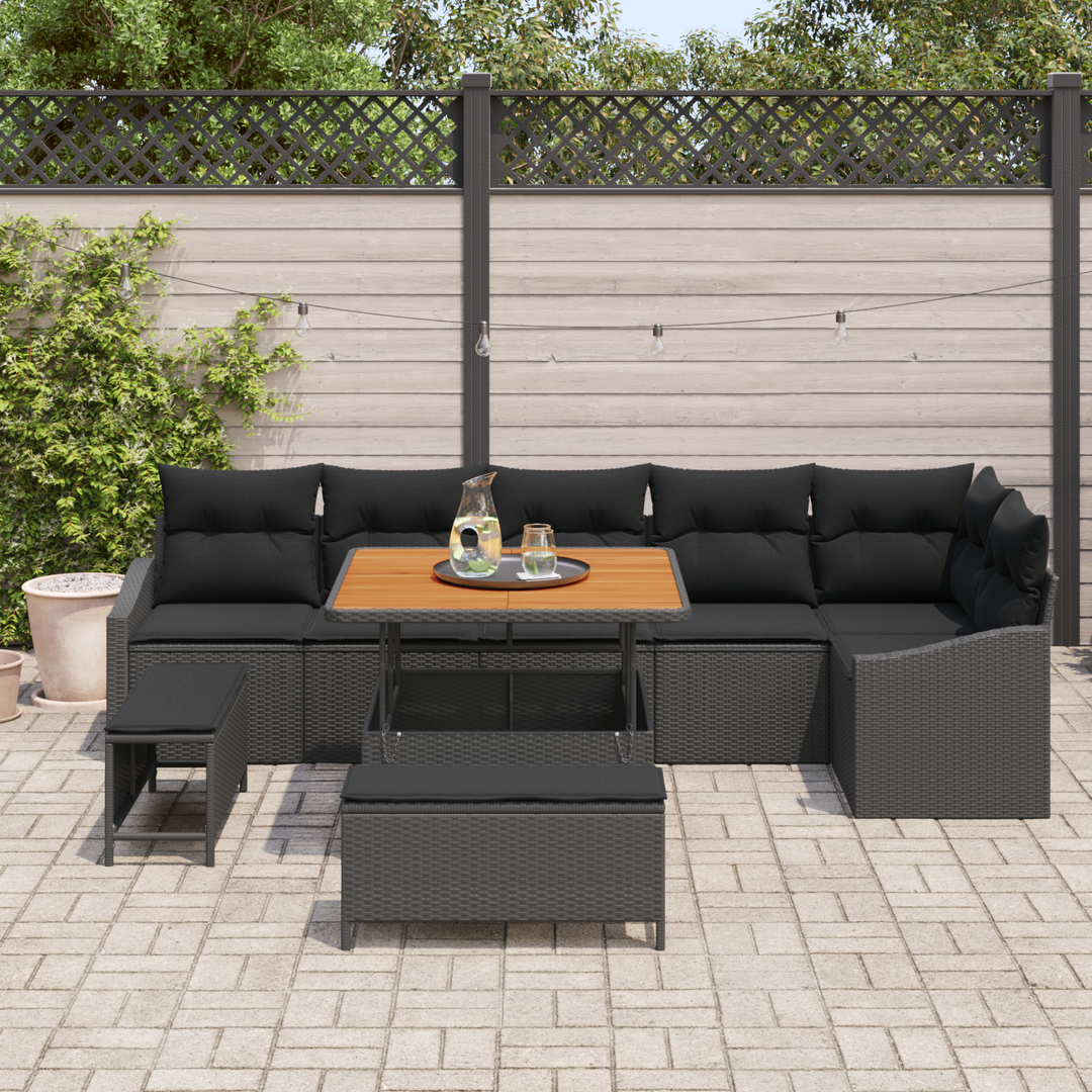 Havesofa Sæt med pude med opbevaring 9 pcs Sort Poly rattan