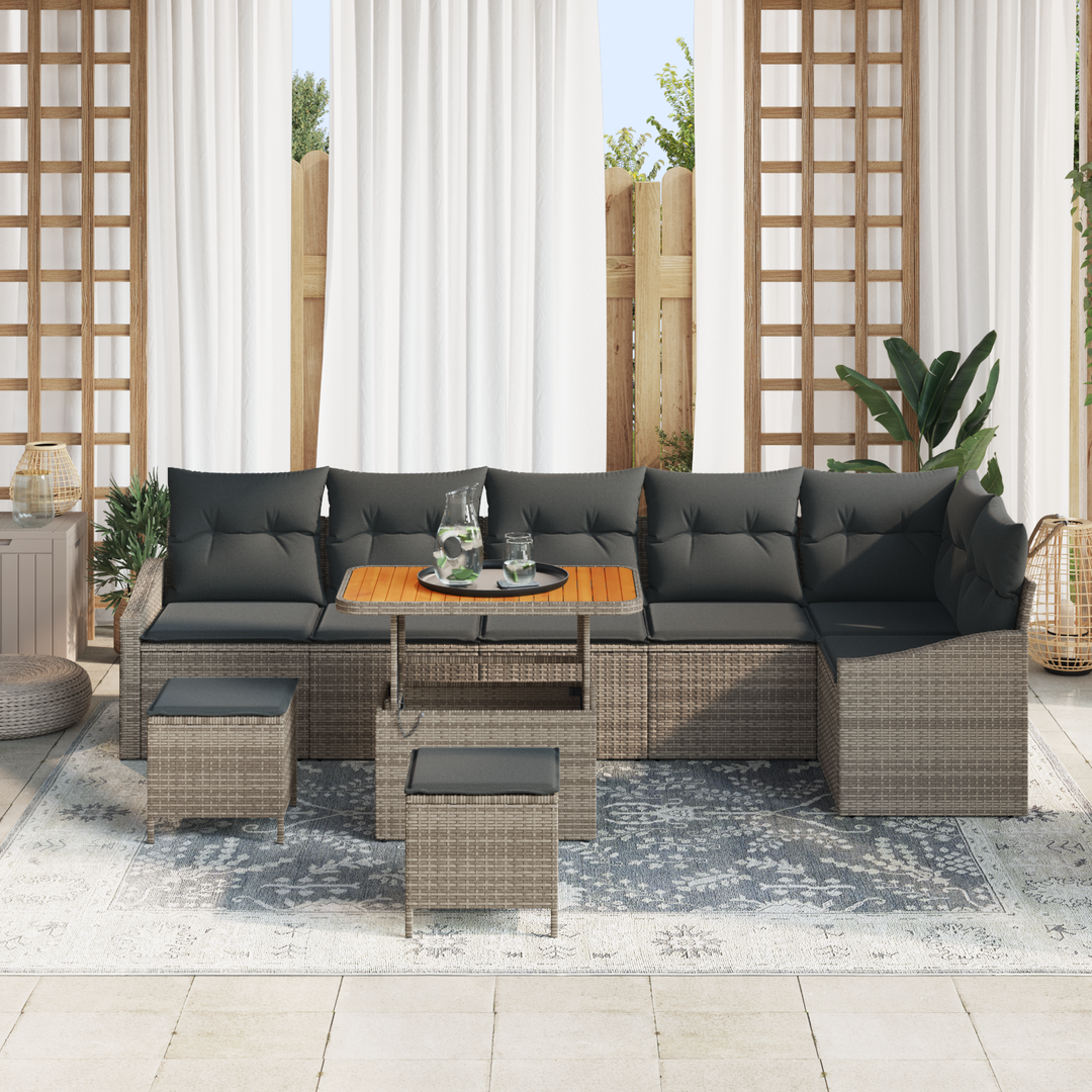 Havesofa Sæt med pude med opbevaring 9 pcs Grå Poly rattan