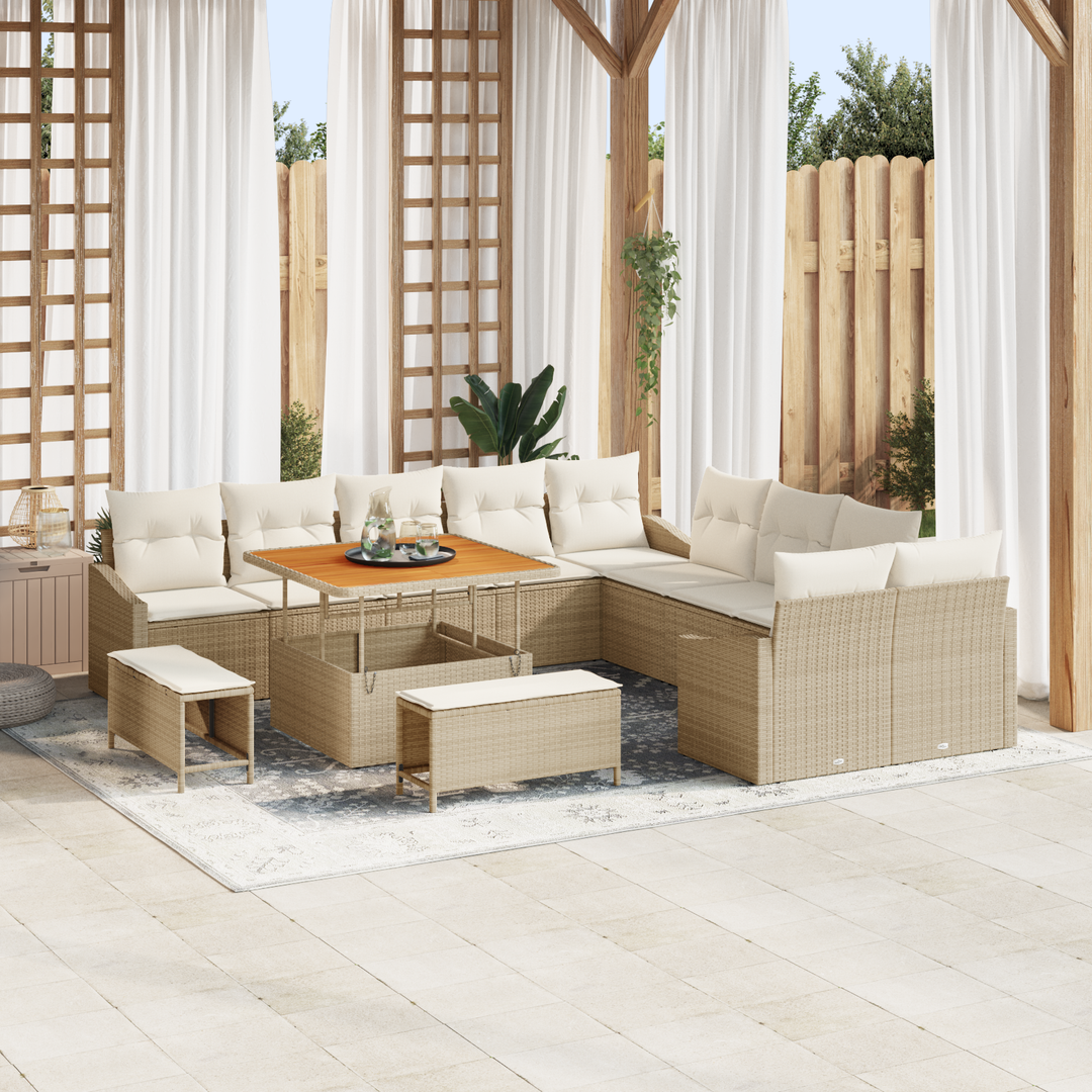 Havesofa Sæt med pude med opbevaring 13 pcs Beige Poly rattan