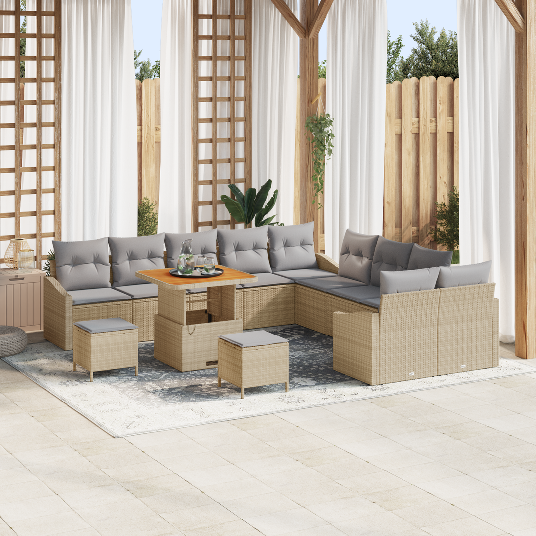 Havesofa Sæt med pude med opbevaring 13 pcs Beige Poly rattan