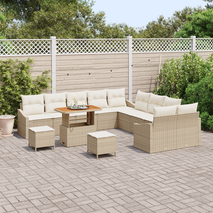 Havesofa Sæt med pude med opbevaring 13 pcs Beige Poly rattan