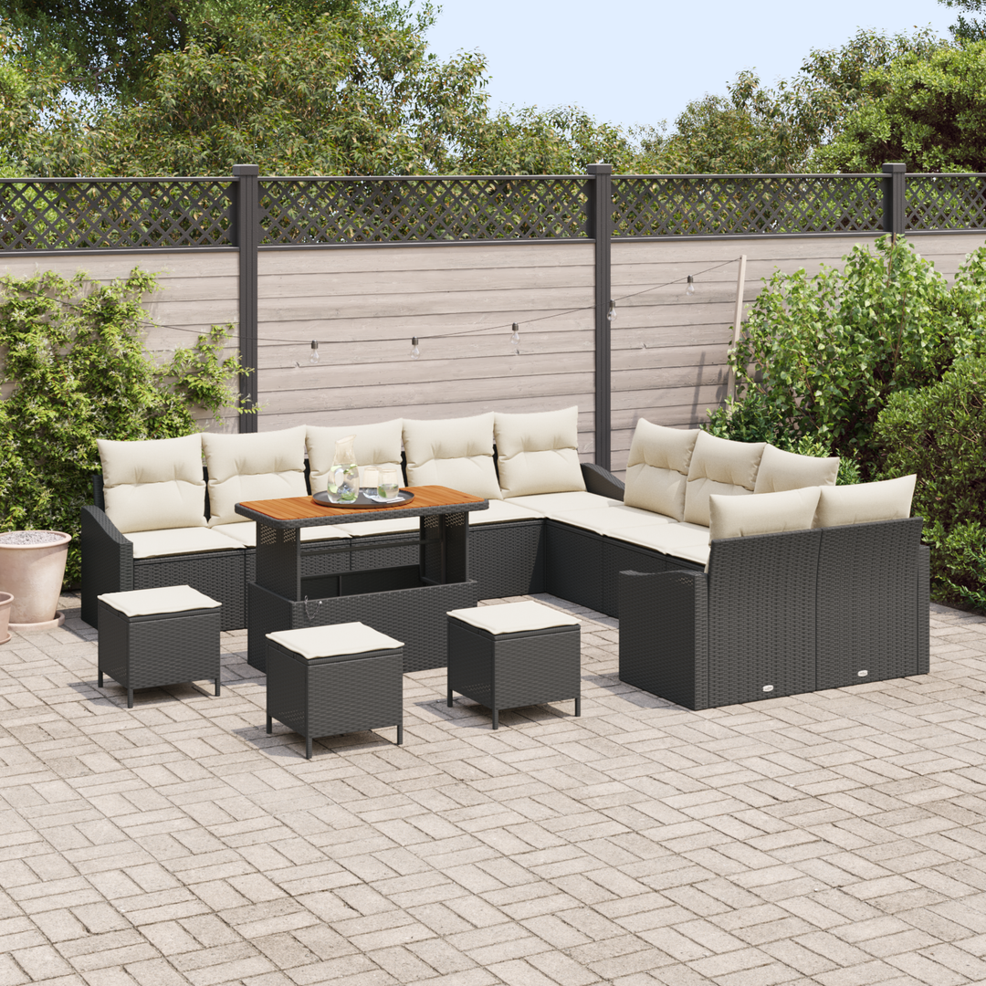 Havesofa Sæt med pude med opbevaring 13 pcs Sort Poly rattan