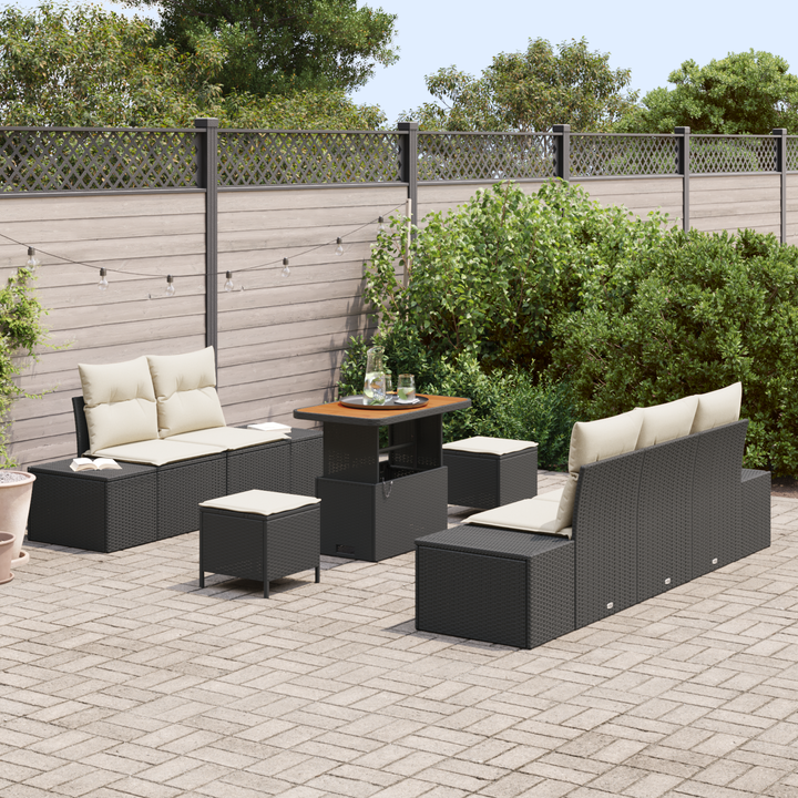 Havesofa Sæt med pude med opbevaring 8 pcs Sort Poly rattan