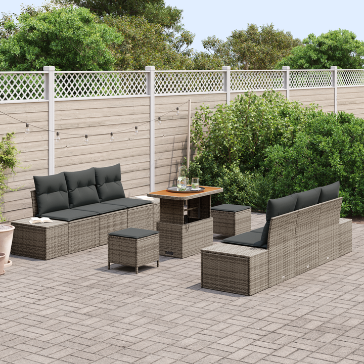 Havesofa Sæt med pude med opbevaring 9 pcs Grå Poly rattan