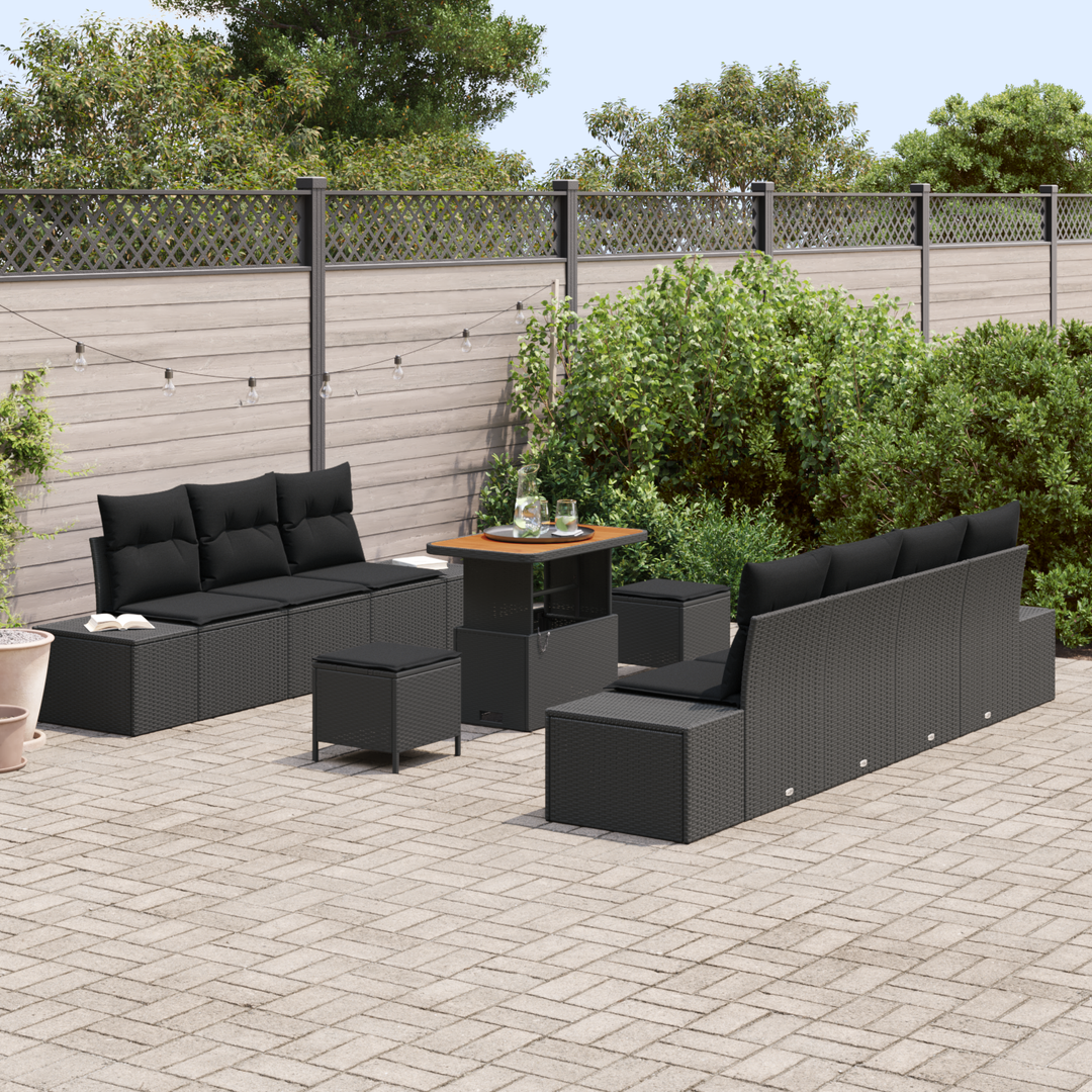 Havesofa Sæt med pude med opbevaring 10 pcs Sort Poly rattan