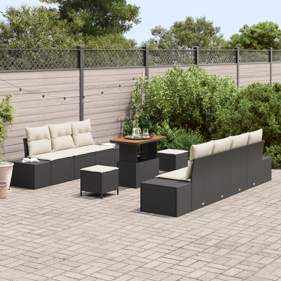 Havesofa Sæt med pude med opbevaring 10 pcs Sort Poly rattan