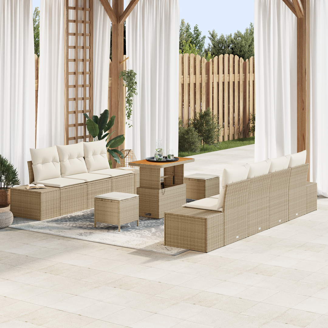 Havesofa Sæt med pude med opbevaring 10 pcs Beige Poly rattan