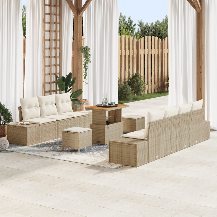 Havesofa Sæt med pude med opbevaring 10 pcs Beige Poly rattan