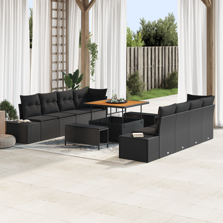 Havesofa Sæt med pude Sort 100 x 100 x 71 cm Poly rattan