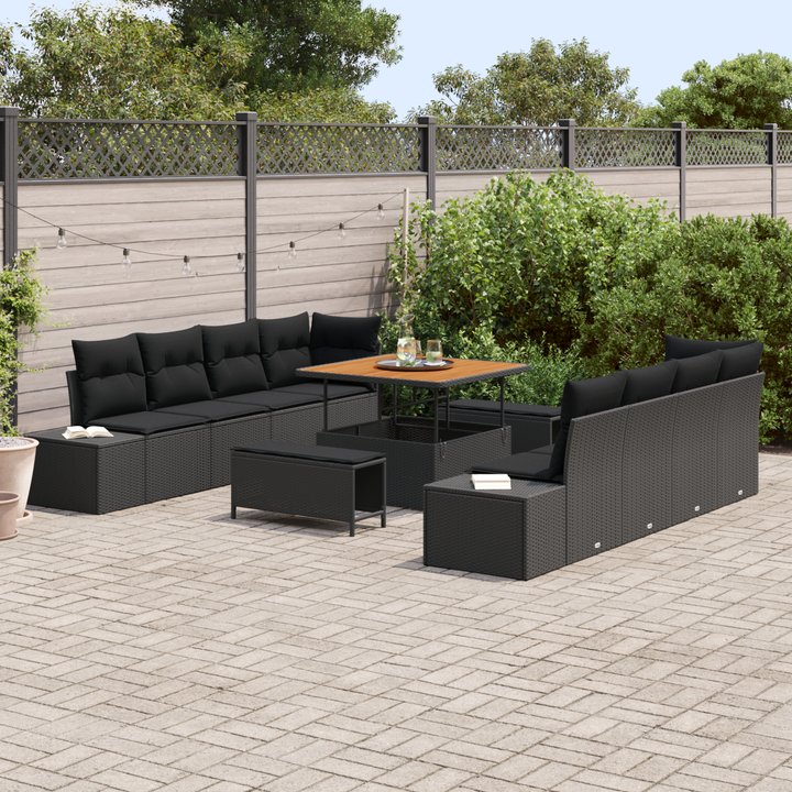 Havesofa Sæt med pude Sort 100 x 100 x 71 cm Poly rattan
