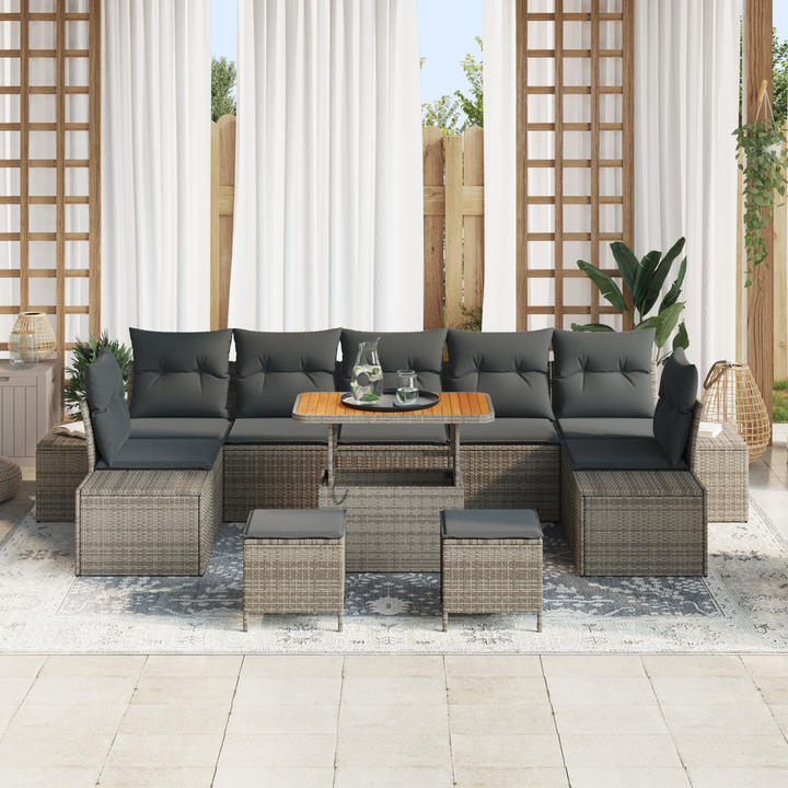 Havesofa Sæt med pude med opbevaring 10 pcs Grå Poly rattan