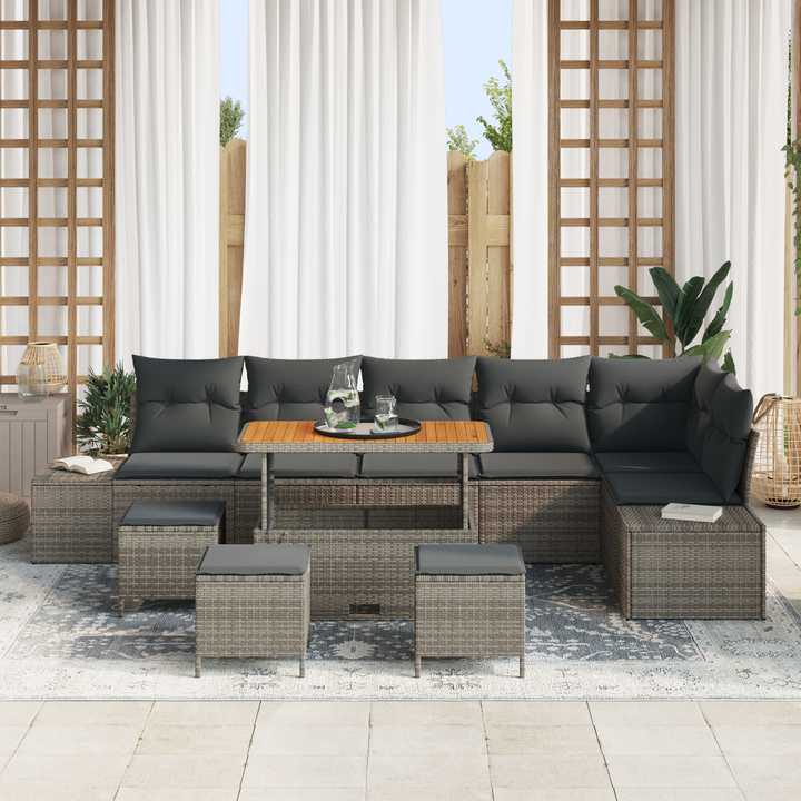 Havesofa Sæt med pude med opbevaring 10 pcs Grå Poly rattan