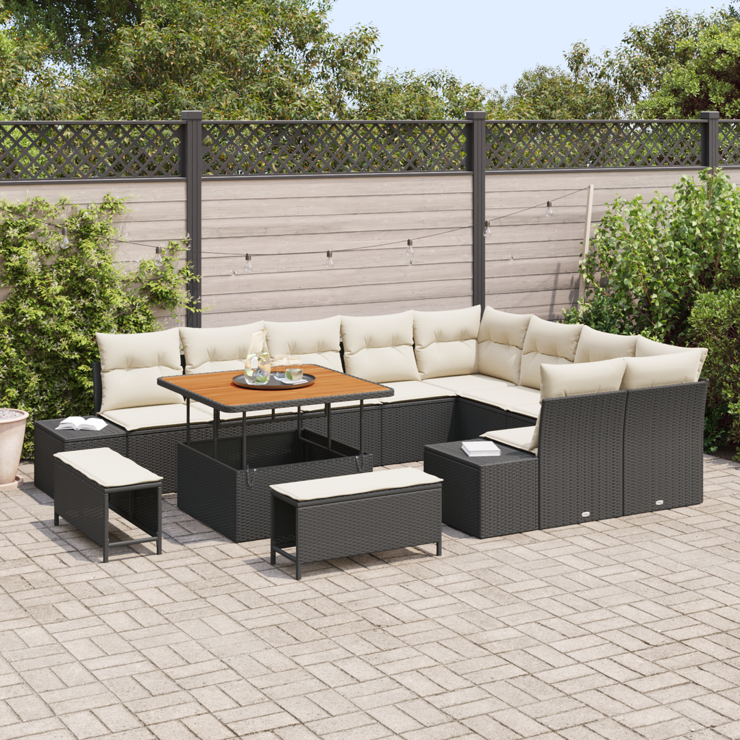 Havesofa Sæt med pude med opbevaring 12 pcs Sort Poly rattan