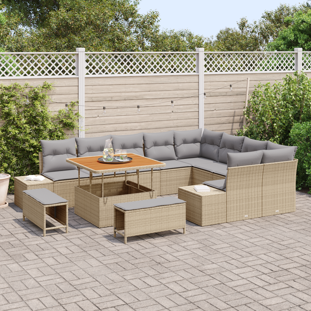Havesofa Sæt med pude med opbevaring 12 pcs Beige Poly rattan