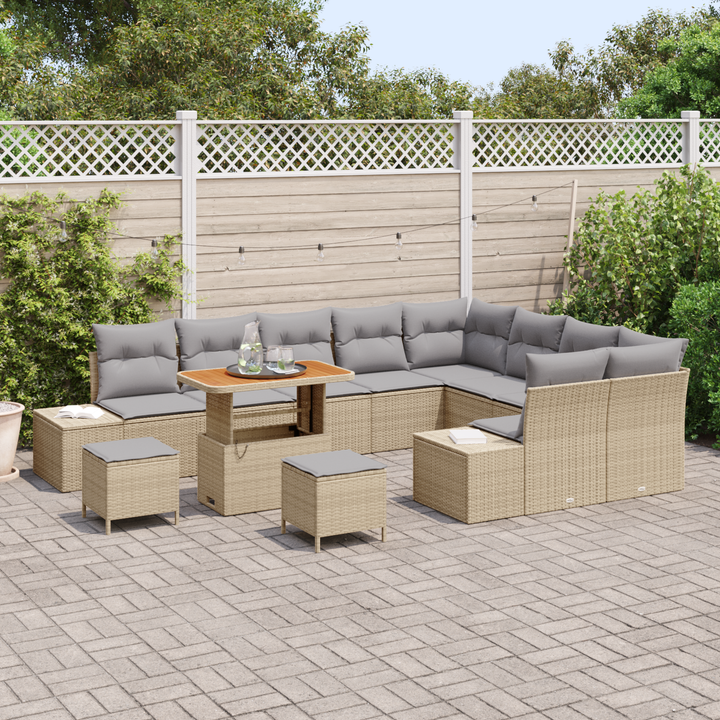 Havesofa Sæt med pude med opbevaring 12 pcs Beige Poly rattan