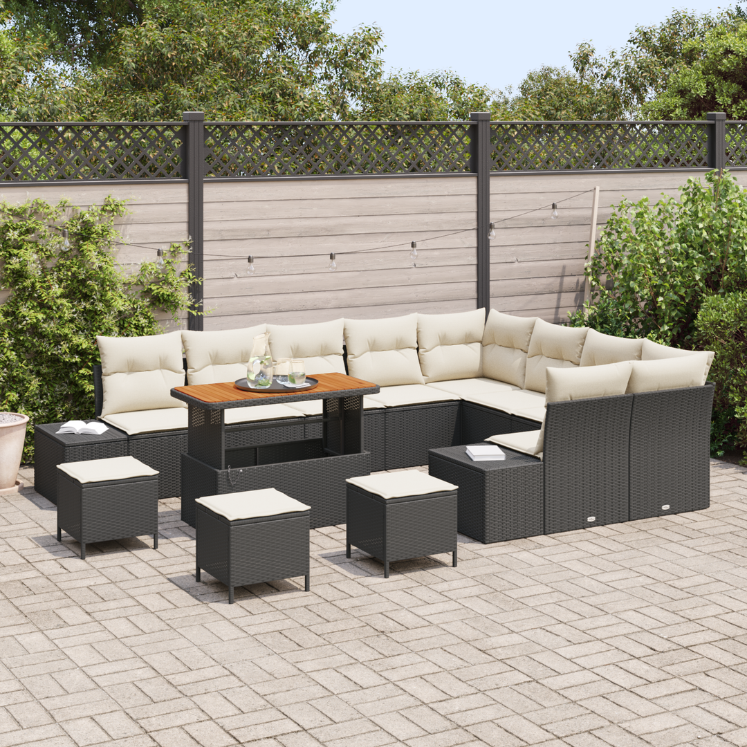 Havesofa Sæt med pude med opbevaring 13 pcs Sort Poly rattan