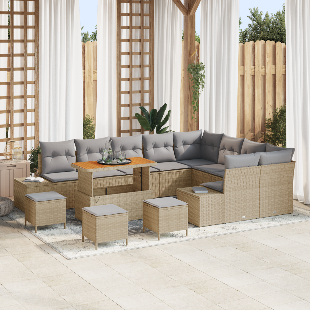 Havesofa Sæt med pude med opbevaring 13 pcs Beige Poly rattan