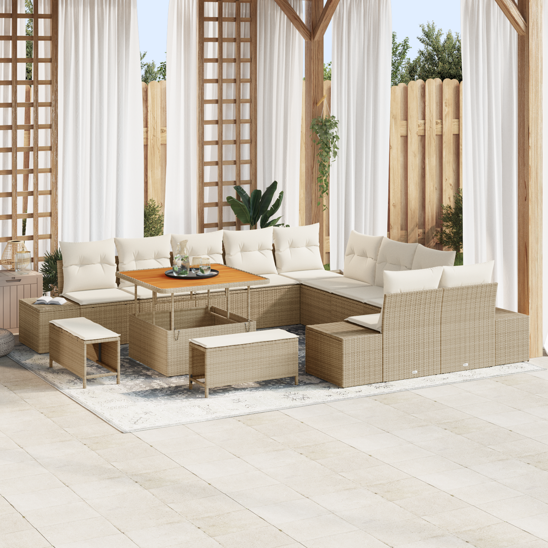 Havesofa Sæt med pude med opbevaring 13 pcs Beige Poly rattan