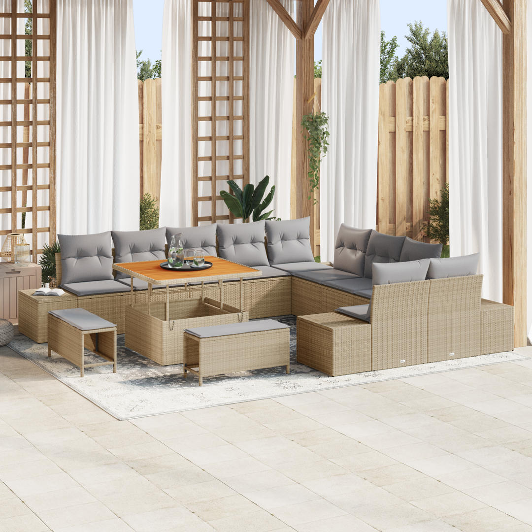 Havesofa Sæt med pude med opbevaring 13 pcs Beige Poly rattan