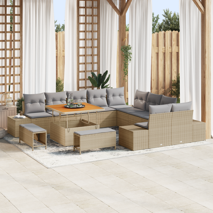 Havesofa Sæt med pude med opbevaring 13 pcs Beige Poly rattan