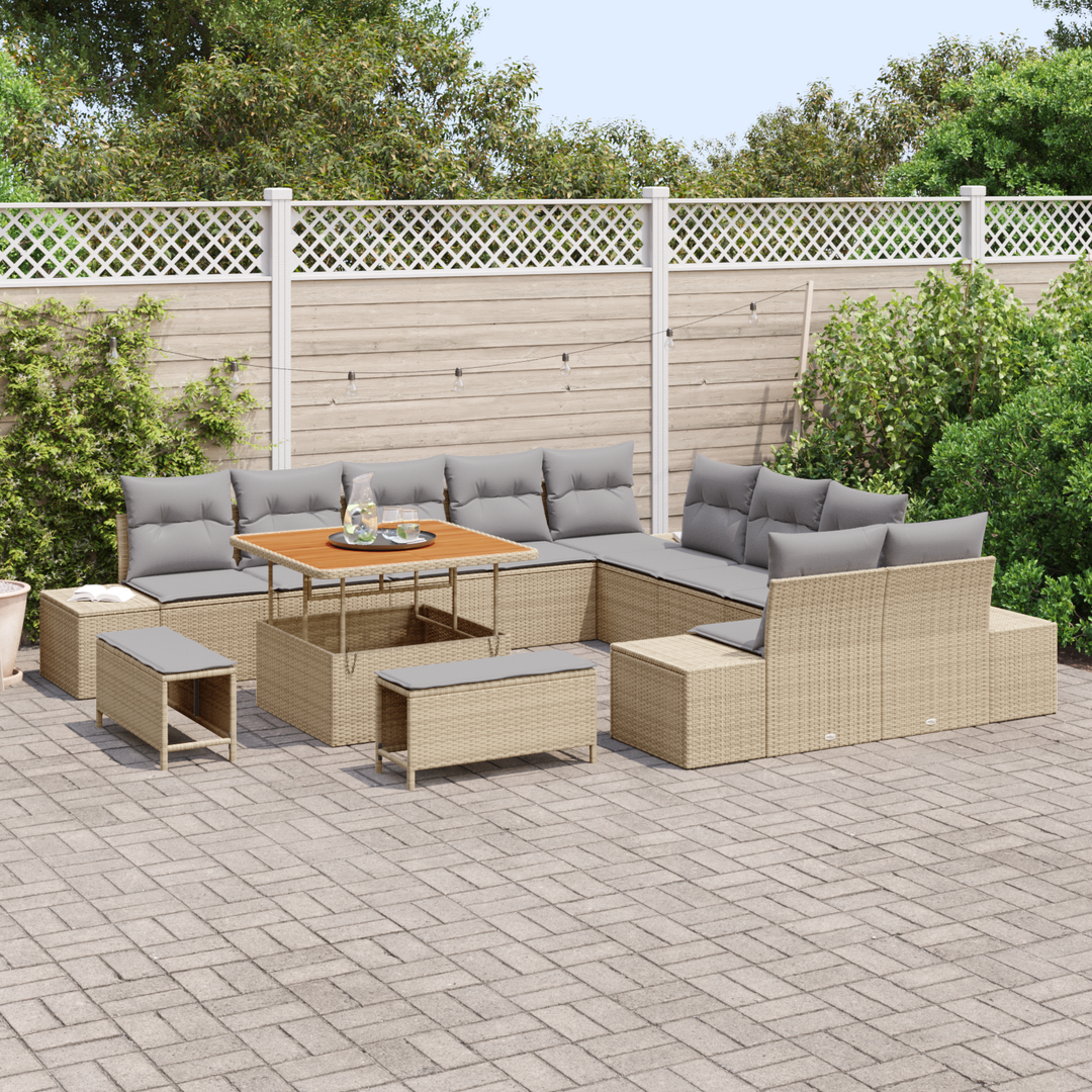 Havesofa Sæt med pude med opbevaring 13 pcs Beige Poly rattan