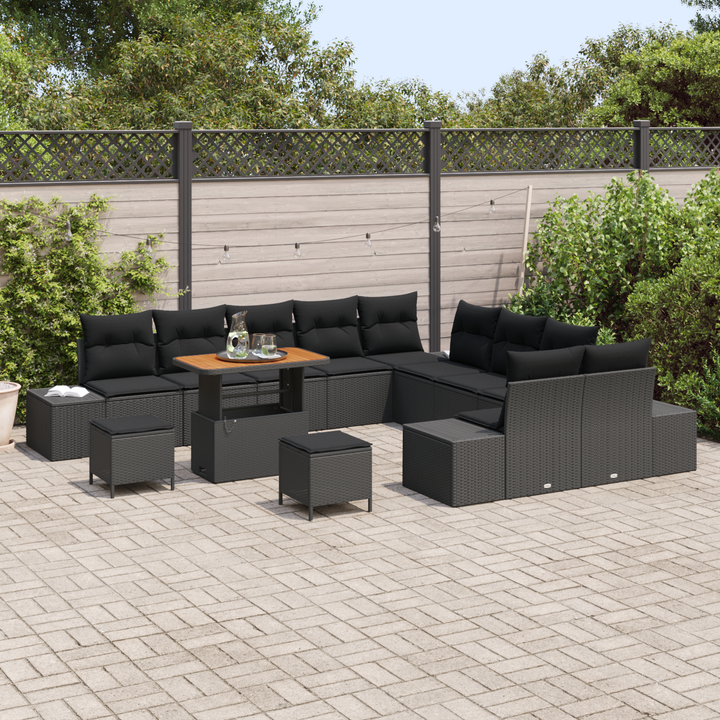 Havesofa Sæt med pude med opbevaring 13 pcs Sort Poly rattan