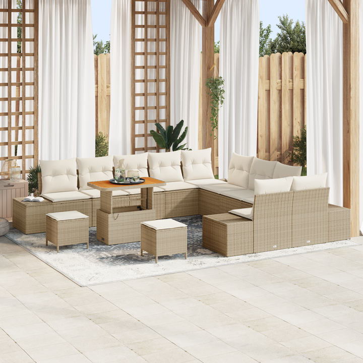 Havesofa Sæt med pude med opbevaring 13 pcs Beige Poly rattan