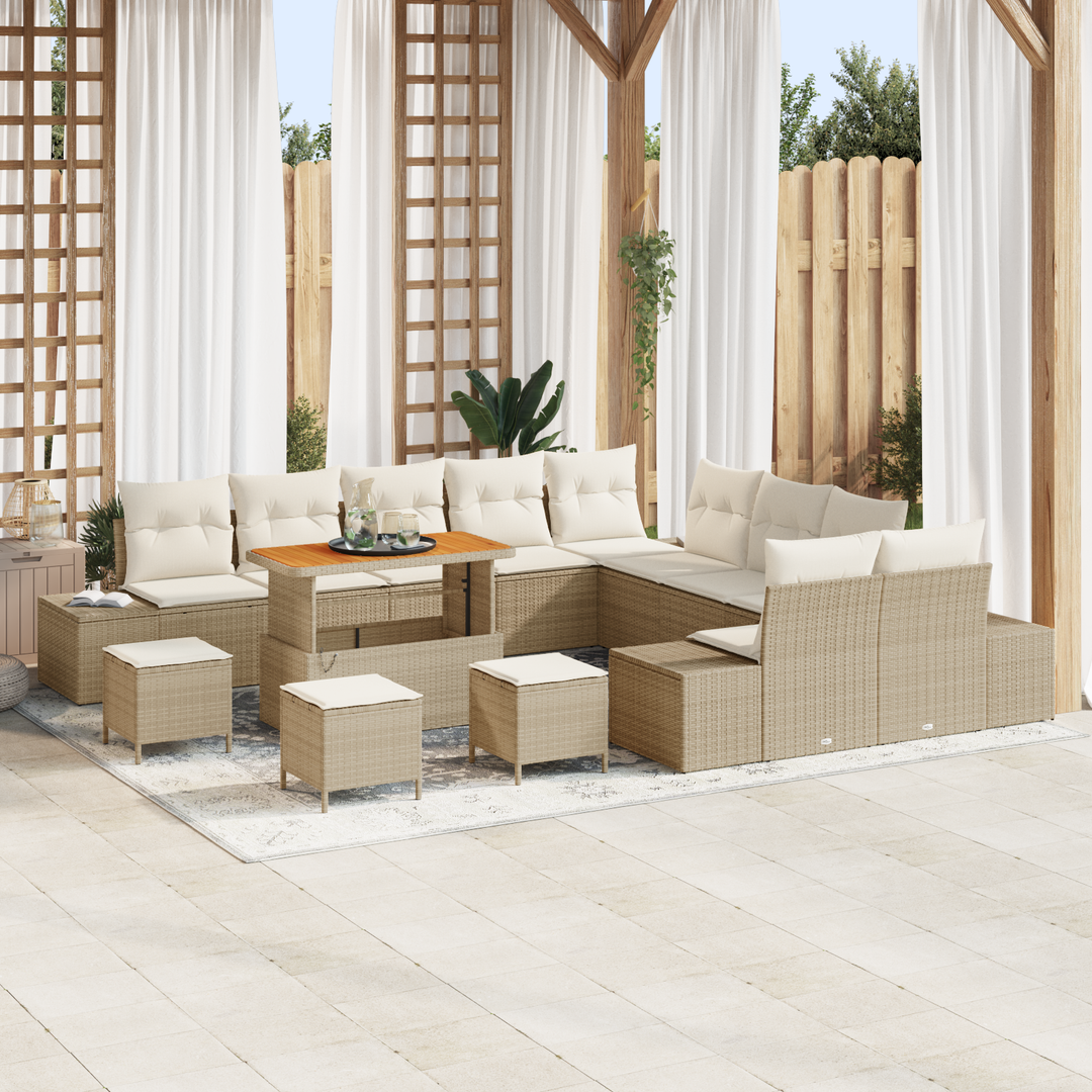 Havesofa Sæt med pude med opbevaring 14 pcs Beige Poly rattan