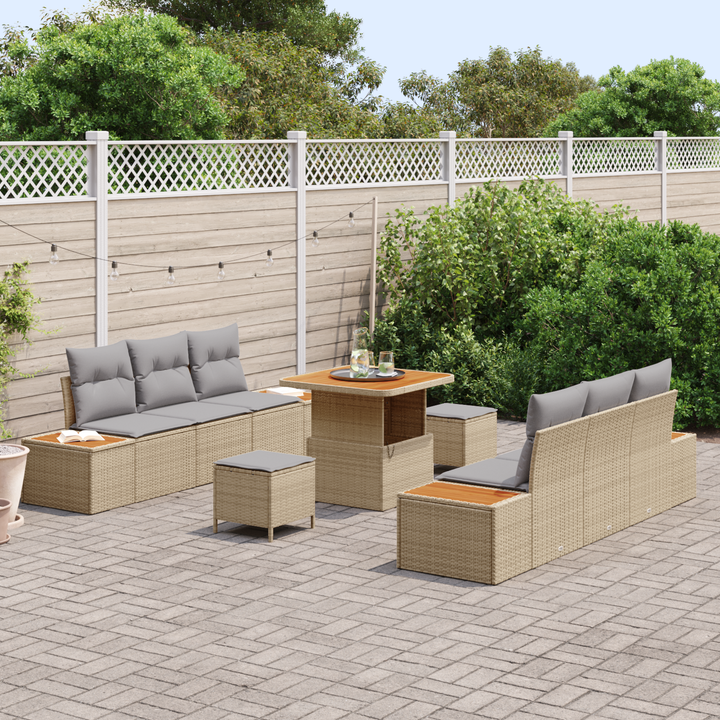 Havesofa Sæt med pude med opbevaring 9 pcs Beige Poly rattan