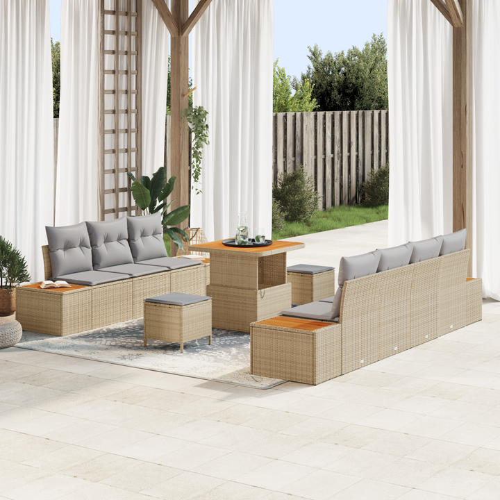 Havesofa Sæt med pude med opbevaring 10 pcs Beige Poly rattan