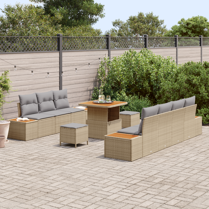 Havesofa Sæt med pude med opbevaring 10 pcs Beige Poly rattan