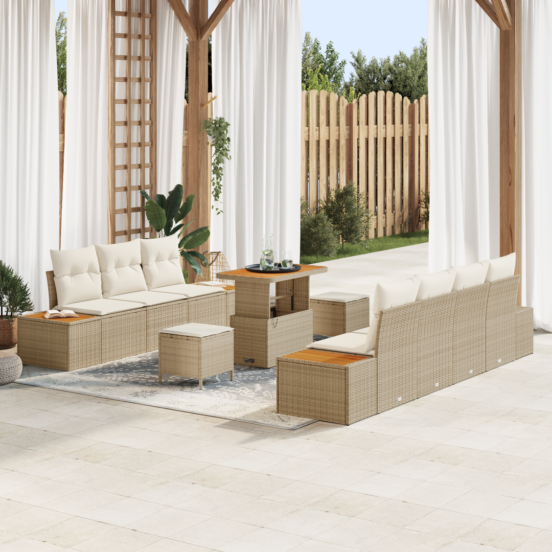 Havesofa Sæt med pude med opbevaring 10 pcs Beige Poly rattan