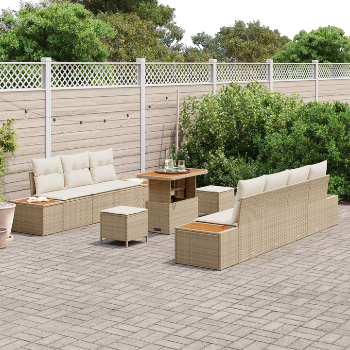 Havesofa Sæt med pude med opbevaring 10 pcs Beige Poly rattan