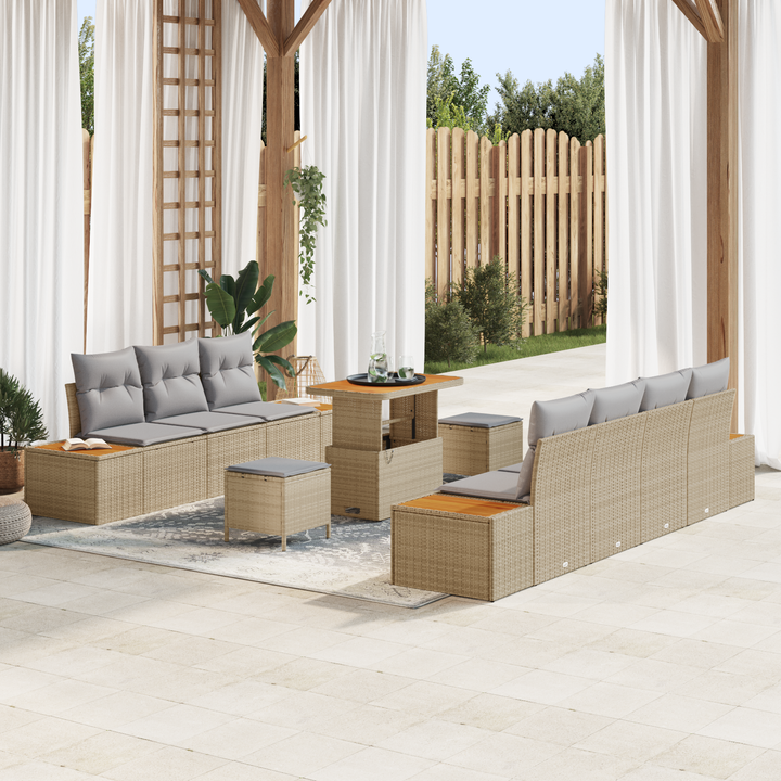 Havesofa Sæt med pude med opbevaring 10 pcs Beige Poly rattan
