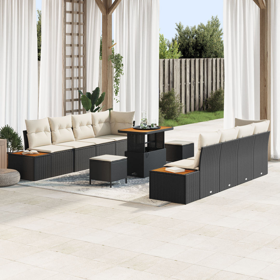 Havesofa Sæt med pude med opbevaring 11 pcs Sort Poly rattan