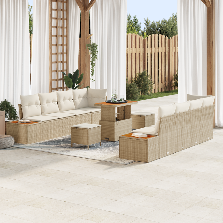 Havesofa Sæt med pude med opbevaring 11 pcs Beige Poly rattan