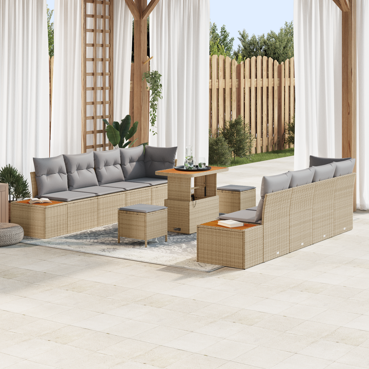 Havesofa Sæt med pude med opbevaring 11 pcs Beige Poly rattan