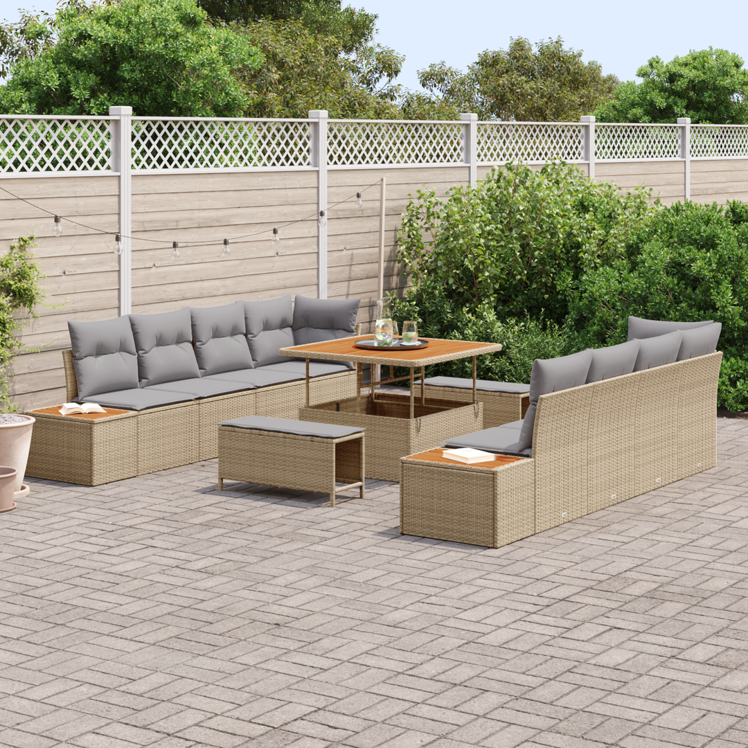 Havesofa Sæt med pude med opbevaring 11 pcs Beige Poly rattan