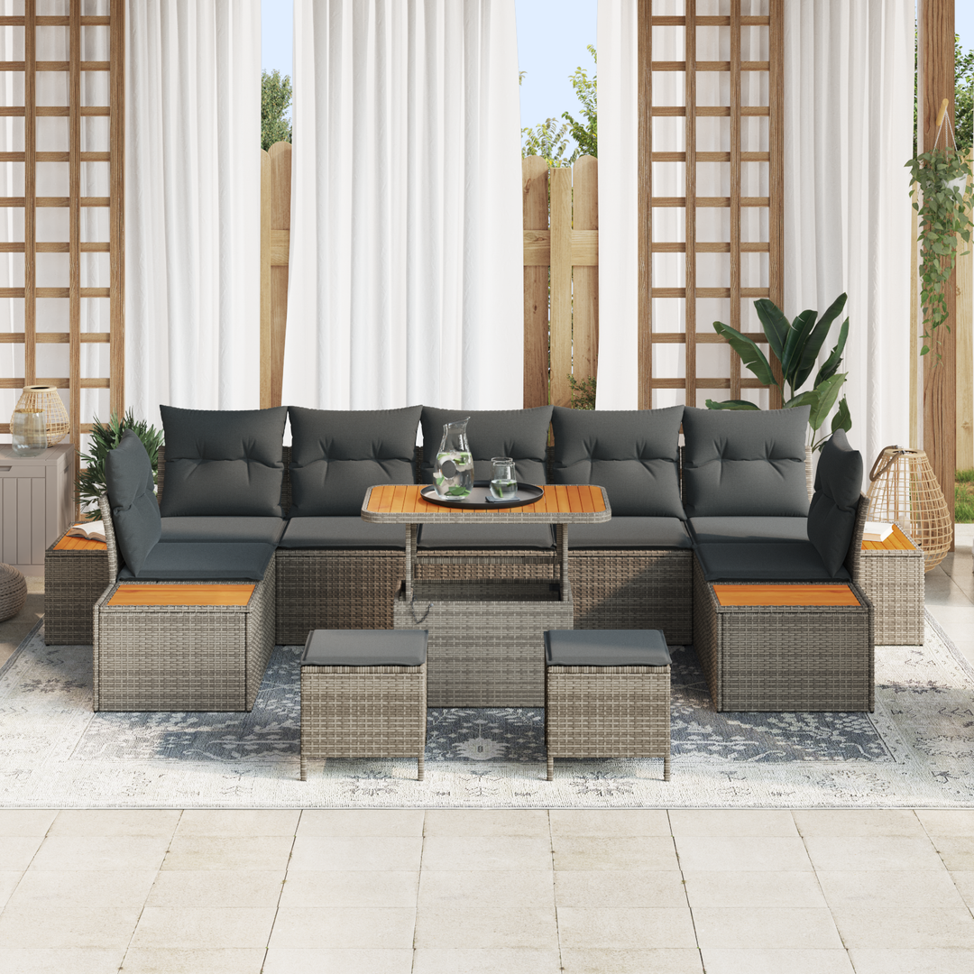 Havesofa Sæt med pude med opbevaring 10 pcs Grå Poly rattan