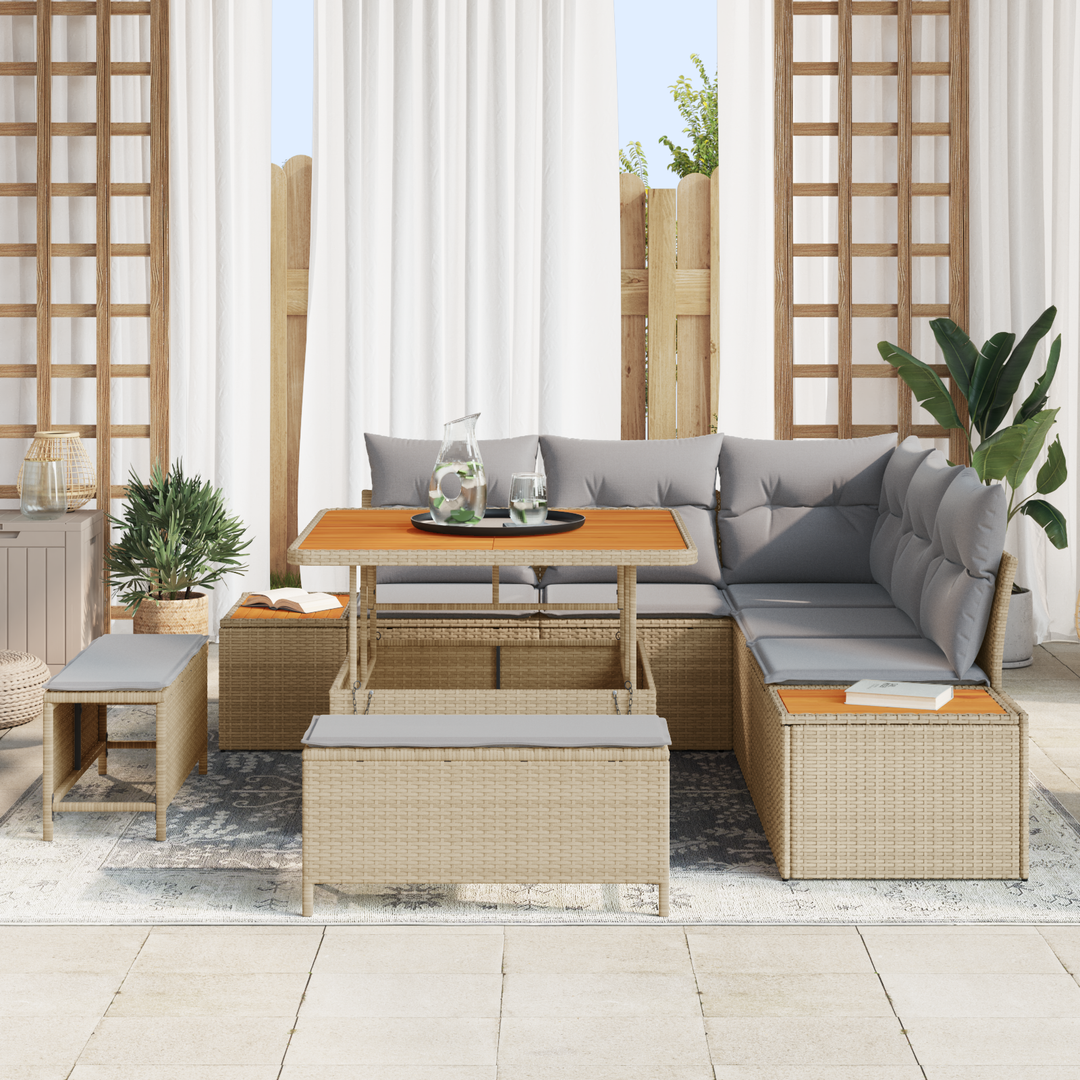 Havesofa Sæt med pude med opbevaring 8 pcs Beige Poly rattan