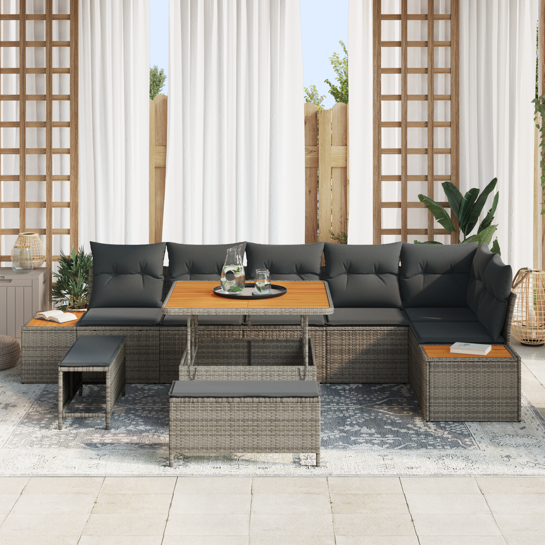 Havesofa Sæt med pude med opbevaring 9 pcs Grå Poly rattan