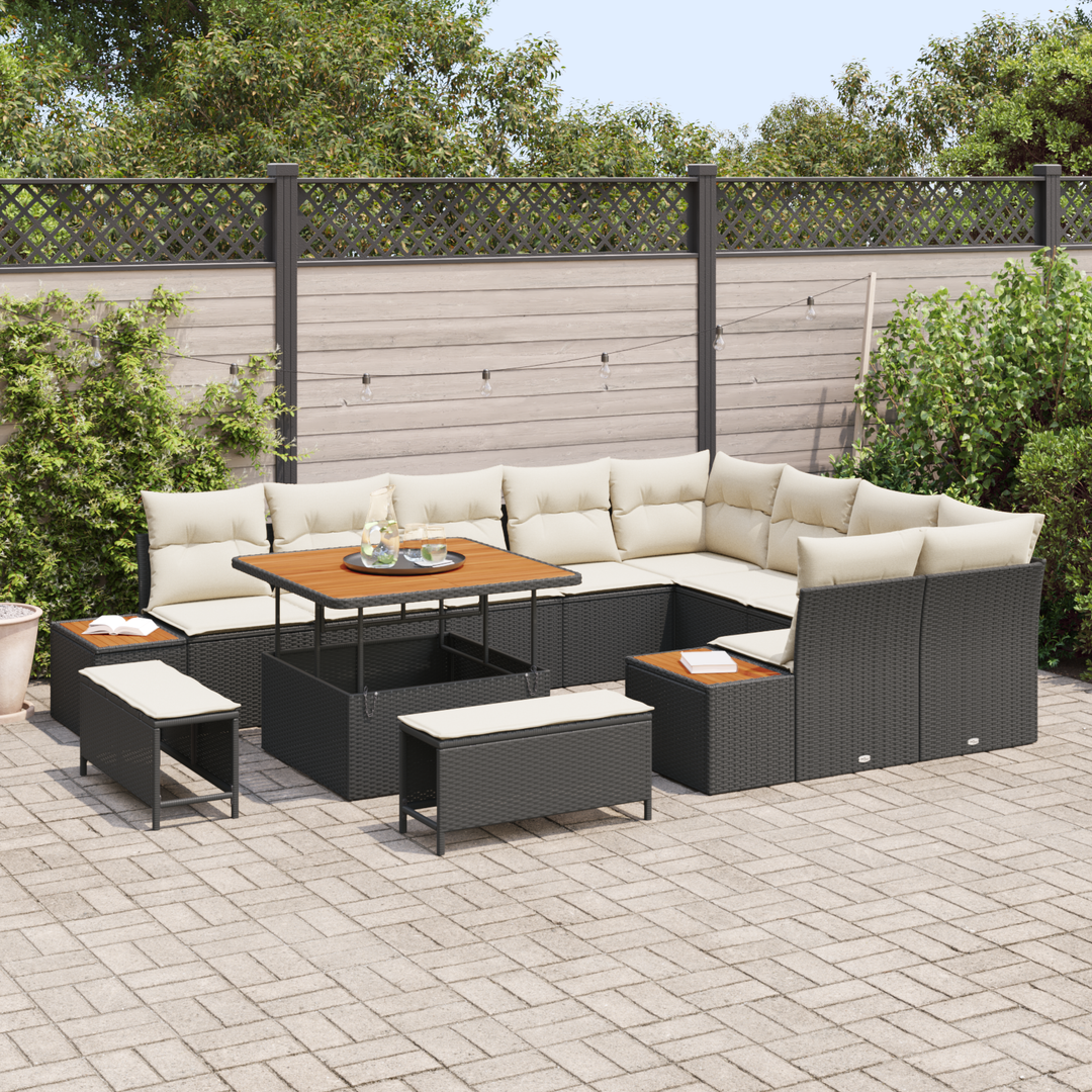 Havesofa Sæt med pude med opbevaring 12 pcs Sort Poly rattan