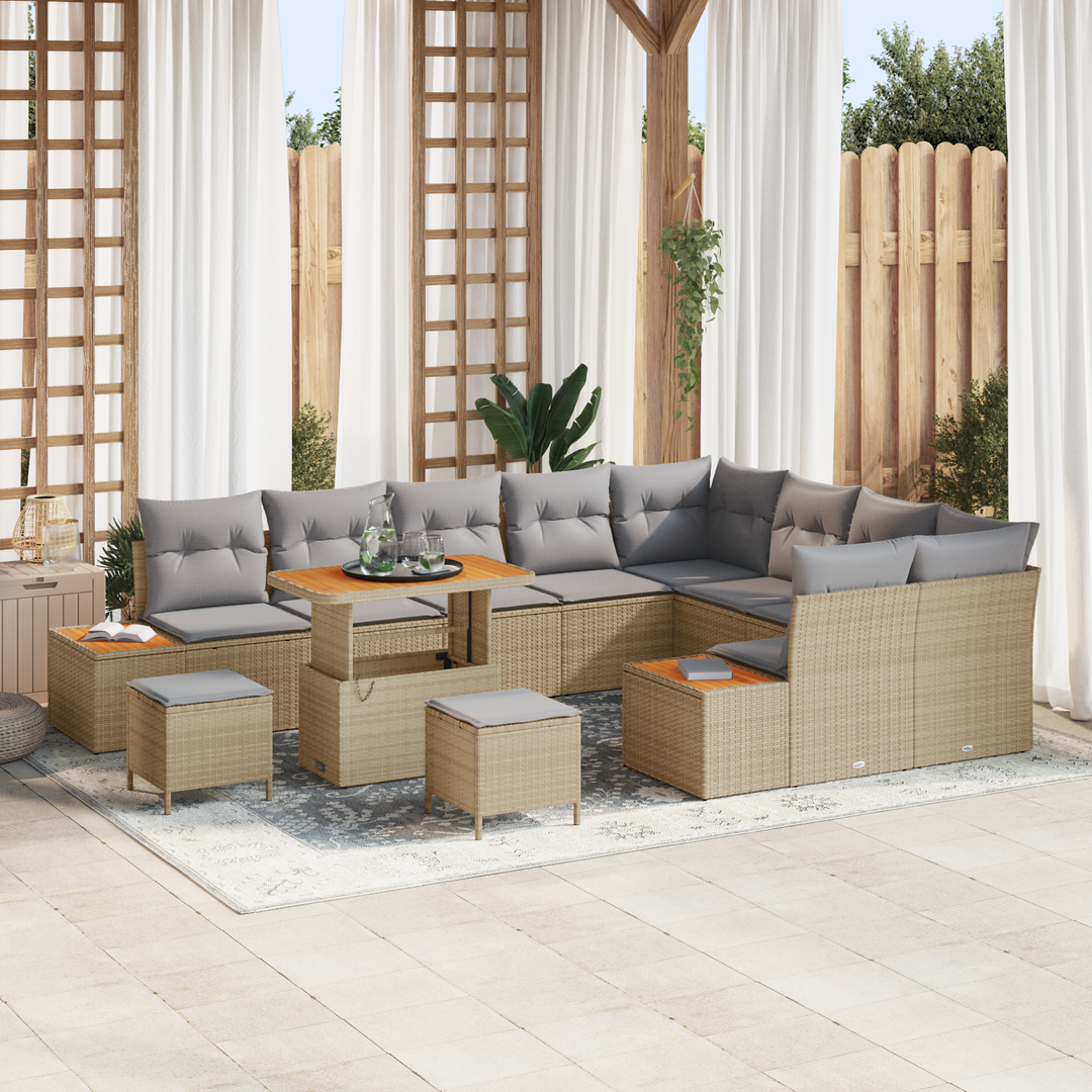 Havesofa Sæt med pude med opbevaring 12 pcs Beige Poly rattan