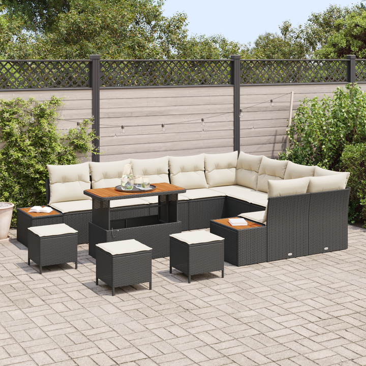 Havesofa Sæt med pude med opbevaring 13 pcs Sort Poly rattan