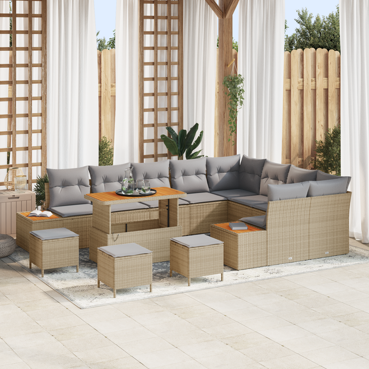 Havesofa Sæt med pude med opbevaring 13 pcs Beige Poly rattan
